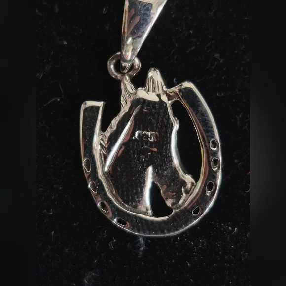 .925 Sterling Silver Horse and Horseshoe Pendant Jewelry - Picture 3 of 5